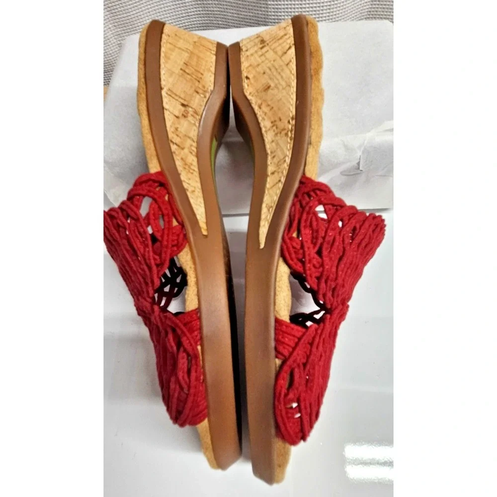 WALKING CRADLES red suede kudos‎ cork wedge heel sandals woman Sz 6Wide